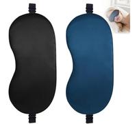 Sleep Mask, 2 Pack 100% Real Natural Pure Silk Eye Masks with Adjustable Strap for Sleeping, Mulberry Silk Eye Sleep Shade Cover, Block Light Reduces Puffy Eyes Traveling Gifts (Black&Blue)