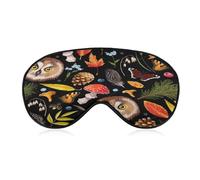 Sleep Mask,Black Owl Leaves Mushroom Silk Eye Mask with Adjustable Strap for Sleeping,Eye Sleep Shade Cover,Blocks Light Reduces Puffy Eyes Gifts