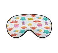 Sleep Mask,Cute Seahorse Jellyfish Crab Silk Eye Mask with Adjustable Strap for Sleeping,Eye Sleep Shade Cover,Blocks Light Reduces Puffy Eyes Gifts