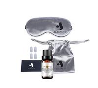 Sleep Mask Ear Plug Sweet Dreams Essential Oil 10ml Set - Grey - Silk Sleeping Eye Mask Soft Natural Cotton Filled Adjustable Strap with Travel Carry Bag