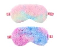 Sleep Mask for Kids, 2 Pcs Soft Plush Kids Eye Mask for Sleeping Comfortable Rainbow Color Sleeping Eye Masks Fluffy Sleep Eyeshade Cover for Women Men Home Travel Nap