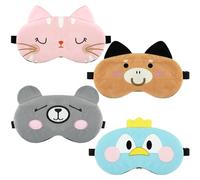 Sleep Mask for Kids 4 Pieces Cute Animal Eye Mask Soft Sleeping Eye Shade Night Sleeping Eye Mask Adjustable Elastic Sleeping Mask for Women Children Girls and Adult