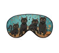 Sleep Mask Four Black Cats Lying on The Piano Keyboard Sleep Eye Mask with Adjustable Strap Blindfold Travel Eye Shade Cover Eyemask Eye Cover Soft Eyeshade Patches for Sleeping Yoga