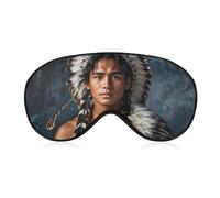 Sleep Mask Indigenous People and Wolves Sleep Eye Mask with Adjustable Strap Blindfold Travel Eye Shade Cover Eyemask Eye Cover Soft Eyeshade Patches for Sleeping Yoga
