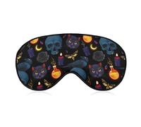 Sleep Mask Night Cover Eye Sleeping Masks Compatible with Halloween Goth Moon Black Cat Raven Skull for Women Men, Breathable Blindfold for Airplane Travel Adjustable Strap