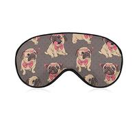 Sleep Mask Night Cover Eye Sleeping Masks Compatible with Pink Glasses Cartoon Pug Puppy for Women Men, Breathable Blindfold for Airplane Travel Adjustable Strap