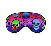 Sleep Mask Night Cover Eye Sleeping Masks Compatible with Trippy Colorful Neon Skulls for Women Men, Breathable Blindfold for Airplane Travel Adjustable Strap