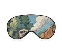Sleep Mask Rural Locomotive Smoking Railway Sleep Eye Mask with Adjustable Strap Blindfold Travel Eye Shade Cover Eyemask Eye Cover Soft Eyeshade Patches for Sleeping Yoga