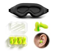Sleep Mask Set with 4 Earplugs, 100% Light Blocking Sleeping Mask for Men and Women, Soft Eye Mask for Side Sleepers, Ideal for Travel, Plane & Office, Black & Fluorescent Green