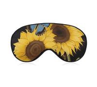 Sleep Mask Soft Comfortable Eye Mask with Adjustable Strap Eye Cover Yellow Sunflowers with Blue ButterfliesEye Shade for Men Women Work Travel