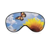 Sleep Mask Spring Sunflower Butterfly Sleep Eye Mask with Adjustable Strap Blindfold Travel Eye Shade Cover Eyemask Eye Cover Soft Eyeshade Patches for Sleeping Yoga