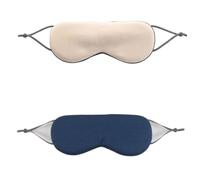 Sleep Mask Warm Cold Dual-Use Soft Silk Eye Mask Night Blackout Blindfold Eye Shade with Adjustable Elastic Strap Travel Shade(Beige-Dark Blue,1PC)