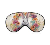 Sleep Mask Watercolor Rabbit and Flowers Light Blocking Sleeping Eye Mask, Eye Cover with Adjustable Strap Eye Sleep Shade Cover