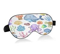 Sleep Mask Watercolor Sea Animals Flowers Night Eye Shade Cover Soft Comfort Blindfold Blockout Light Adjustable Strap for Men Women