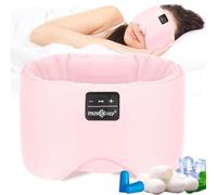 Sleep Mask with Bluetooth Headphones, 100% Blackout Silk Eye Mask, Headphones for Men and Women, Soft Sleep Headphones, Bluetooth Eye Mask for Sleeping, Travel (Pink)