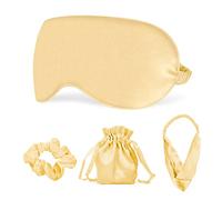 Sleep Masks Silk Sleep Eye Mask Travel Set Soft Sleeping Eye Mask with Hair Scrunchie Head Band and Travel Pouch for Girls Ladies 4 Pcs Gold