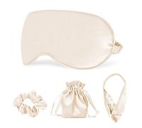 Sleep Masks Silk Sleep Eye Mask Travel Set Soft Sleeping Eye Mask with Hair Scrunchie Head Band and Travel Pouch for Girls Ladies 4 Pcs Apricot