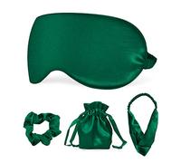Sleep Masks Silk Sleep Eye Mask Travel Set Soft Sleeping Eye Mask with Hair Scrunchie Head Band and Travel Pouch for Girls Ladies 4 Pcs Blackish Green