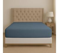 SLEEP-NEST Fitted Sheet Expanded/Olympic Queen 100% Long Staple Cotton - Luxury & Softest 600TC Elastic All Around Deep Pocket Fit Mattress up to 16 inch, Sateen Weave 1 Fitted Sheet, Medium Blue