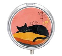 Sleep on Pillow Pill Box - 3 Compartment Travel Pill Organizer with Small Mirror, Portable Pillcase for Pocket & Purse, Cute Round Medicine Case, Weekly Medicine Container