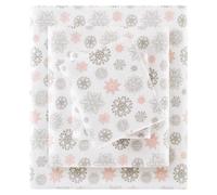 SLEEP PHILOSOPHY True North Cozy Flannel 100% Cotton Ultra Soft Cold Weather Sheet Set Bedding, Queen, Pink/Grey Snowflakes