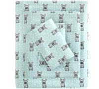 SLEEP PHILOSOPHY True North Cozy Flannel 100% Cotton Ultra Soft Cold Weather Sheet Set Bedding, Twin, Aqua French Bulldog 3 Piece