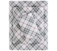 SLEEP PHILOSOPHY True North Cozy Flannel Warm 100% Cotton Sheet - Novelty Print Animals Stars Cute Ultra Soft Cold Weather Bedding Set, Full, Red Plaid 4 Piece