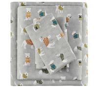 SLEEP PHILOSOPHY True North Cozy Flannel Warm 100% Cotton Sheet - Novelty Print Animals Stars Cute Ultra Soft Cold Weather Bedding Set, Twin, Grey Dogs 3 Piece