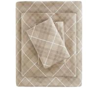 SLEEP PHILOSOPHY True North Cozy Flannel Warm 100% Cotton Sheet - Novelty Print Animals Stars Cute Ultra Soft Cold Weather Bedding Set, Full, Tan Plaid 4 Piece