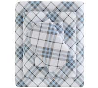 Sleep Philosophy True North Cozy Flannel Warm 100% Cotton Sheet - Novelty Print Animals Stars Cute Ultra Soft Cold Weather Bedding Set, Queen, Blue Plaid 4 Piece