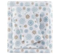 SLEEP PHILOSOPHY True North Cozy Flannel Warm 100% Cotton Sheet - Novelty Print Animals Stars Cute Ultra Soft Cold Weather Bedding Set, Twin, Tan/Blue Snowflakes 3 Piece