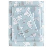 Sleep Philosophy True North Cozy Flannel Warm 100% Cotton Sheet - Novelty Print Animals Stars Cute Ultra Soft Cold Weather Bedding Set, Queen, Blue Polar Bears 4 Piece