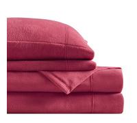 SLEEP PHILOSOPHY True North Micro Fleece Bed Sheet Set, Warm, Sheets with 14" Deep Pocket, for Cold Season Cozy Sheet-Set, Matching Pillow Case, Full, Red, 4 Piece