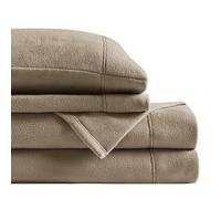 SLEEP PHILOSOPHY True North Micro Fleece Bed Sheet Set, Warm, Sheets with 14" Deep Pocket, for Cold Season Cozy Sheet-Set, Matching Pillow Case, Queen, Brown, 4 Piece