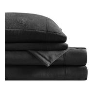 SLEEP PHILOSOPHY True North Micro Fleece Bed Sheet Set, Warm, Sheets with 14" Deep Pocket, for Cold Season Cozy Sheet-Set, Matching Pillow Case, Full, Black, 4 Piece