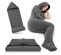 Sleep Pod, 360 Wrap Wearable Blanket with Comfy Hoodie, Sorf Warmth Adult Sleep Sack, Sleep Compression Pod for Deeper Sleep, Portable for Travel & Home Lounging & Office, Grey 185x50cm
