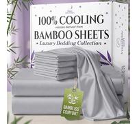 SLEEP SANCTUARY 100% Organic Viscose Derived from Bamboo Sheets Full Size 6pcs - Ultra Soft & Cooling, 17" Deep Pocket, Double Stitching, Perfect for Hot Sleepers - Full Bed Sheets (Midgrey)