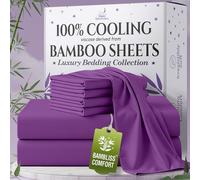 SLEEP SANCTUARY 100% Organic Viscose Derived from Bamboo Sheets Queen Size 6pcs - Ultra Soft & Cooling, 17" Deep Pocket, Double Stitching, Perfect for Hot Sleepers - Queen Bed Sheets (Purple)