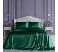 SLEEP SANCTUARY Satin Sheets King Size - 4 Piece Luxury Silky Bed Set, Softer Than Silk, 15" Deep Pocket, Cooling & Wrinkle-Free, Moisture-Wicking & Breathable for Hair & Skin (Dark Green)
