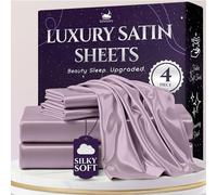 SLEEP SANCTUARY Satin Sheets King Size - 4 Piece Luxury Silky Bed Set, Softer Than Silk, 15" Deep Pocket, Cooling & Wrinkle-Free, Moisture-Wicking & Breathable for Hair & Skin (Lavender)