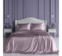 SLEEP SANCTUARY Satin Sheets Queen Size - 4 Piece Luxury Silky Bed Set, Softer Than Silk, 15" Deep Pocket, Cooling & Wrinkle-Free, Moisture-Wicking & Breathable for Hair & Skin (Lavender)