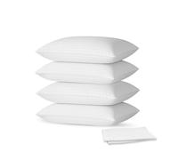 Sleep&Smile Firm Support Pillows 4 Pack with Quilted Pillow Protectors - Hotel Quality Satin-Stripe, Anti-Allergy & Machine Washable, Standard Size