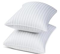 Sleep&Snuggle Egyptian Stripe Pillows Pack of 2 Ultra Bounce Back Hotel Quality Pillow Virgin Hollowfibre Filling Designed for Back Stomach & Side Sleeper Bed Pillows 49cm x 74cm