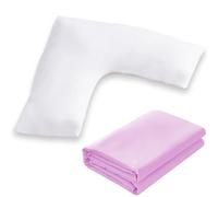 Sleep&Snuggle Luxurious V Shaped Pillow with Free Case - Extra Filled Hollowfiiber Orthopedic Pregnancy Support Pillow, Anti Allergic Polycotton case (Pink)