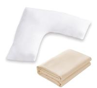 Sleep&Snuggle Luxurious V Shaped Pillow with Free Case - Extra Filled Hollowfiiber Orthopedic Pregnancy Support Pillow, Anti Allergic Polycotton case (Cream)