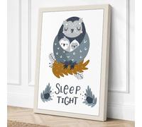 Sleep Tight Owl Cottagecore Canvas Wall Art Print 24x16 Inch (61 x 41 cm)