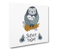 Sleep Tight Owl Modern Typography Quote Canvas Wall Art Print Ready to Hang, Framed Picture for Living Room Bedroom Home Office Décor, 20x20 Inch (50x50 cm)