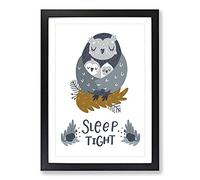 Sleep Tight Owl Typography Framed Print | A2 Black Framed Wall Art | Ready to Hang | Modern Animal Picture | Living Room Bedroom Lounge Office