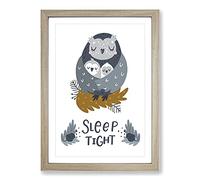 Sleep Tight Owl Typography Framed Print | A2 Oak Framed Wall Art | Ready to Hang | Modern Animal Picture | Living Room Bedroom Lounge Office