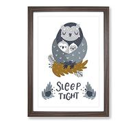 Sleep Tight Owl Typography Framed Print | A2 Walnut Framed Wall Art | Ready to Hang | Modern Animal Picture | Living Room Bedroom Lounge Office